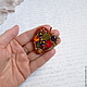 Яркая осенняя брошь, осенний аксессуар. Брошь ручной работы из камней и бисера. Брошь - листик. Брошь на пальто, брошь на платье, брошь на свитер, брошь на палантин, шарф