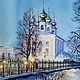 Акварель Вечереет. Воскресенский собор в Шуе. Картины. Маришкины картинки. Интернет-магазин Ярмарка Мастеров.  Фото №2