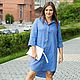 Linen dress shirt turquoise blue melange, Dresses, Novosibirsk,  Фото №1