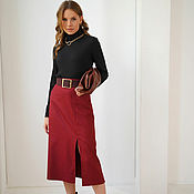 Одежда handmade. Livemaster - original item London midi skirt made of viscose with a slit, burgundy red skirt. Handmade.