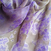 Аксессуары handmade. Livemaster - original item Silk scarf for women Lavender Beige with flowers Delicate silk 100%. Handmade.