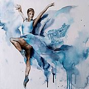 Картины и панно handmade. Livemaster - original item Painting on canvas in watercolor Ballerina (blue white blue). Handmade.