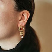 Украшения handmade. Livemaster - original item Stud earrings with garnet and pearls, Byzantine beaded earrings. Handmade.