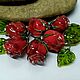 Бусины розочки стеклянные Лэмпворк Красные  Стекло lampwork, Бусины, Москва,  Фото №1