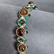 Малахитовый браслет винтажный стиль тёмно-зелёный бронзовый