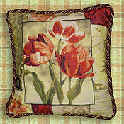 Для дома и интерьера handmade. Livemaster - original item Cross stitch Decorative Pillow Tulips. Handmade.