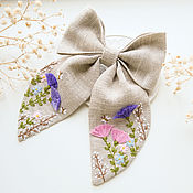 Украшения handmade. Livemaster - original item Bow with embroidery - Buttercups ( linen - melange fabric ). Handmade.