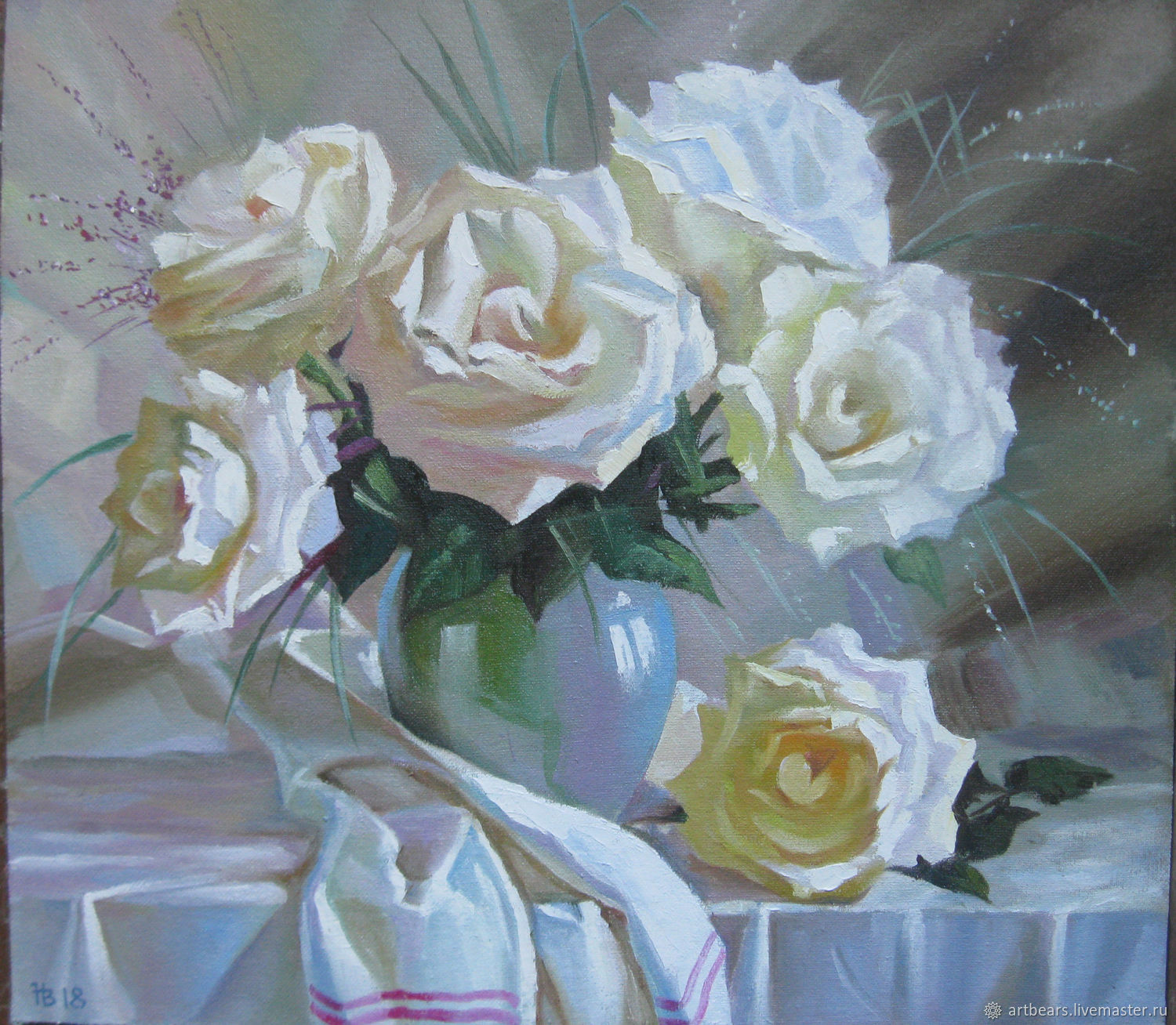 Белые розы живопись маслом