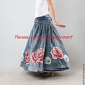 Одежда handmade. Livemaster - original item Luxurious denim skirt "Poppies and daisies". Handmade.