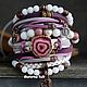Leather bracelet, wide, on the arm, BOHO-chic 'Rose in the snow', Bead bracelet, Moscow,  Фото №1